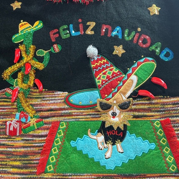 Holiday Time Black Festive Sweater with Red and Green Accents Size M (8-10) - Picture 2 of 8